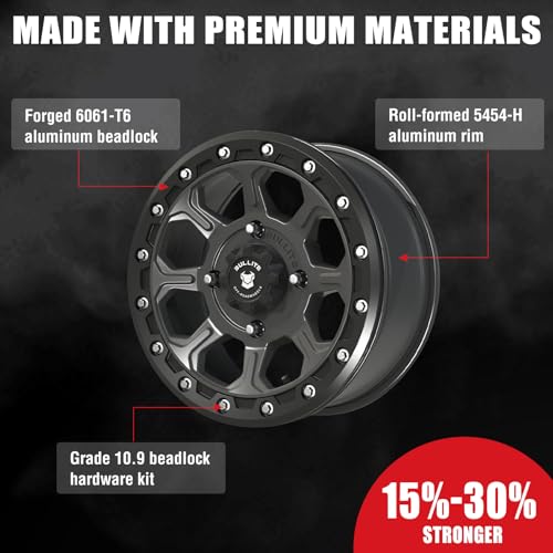 Bullite Wheels BT-03 Ruler UTV ATV Wheel Gunmetal Gray Rims and Satin Black Beadlock 15x7, 4x156 Bolt Pattern, 5+2 Offset, Compatible with Polaris RZR 1000 XP/Ranger XP 900/1000 - color: Gunmetal Gray Rim and Satin Black Beadlock, size: 15x7, 5+2 Offset,