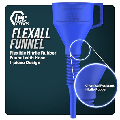 TEC Products FlexAll Long Flexible Oil Change Funnel, Blue, 16x5 Inches - color: Blue, size: Large