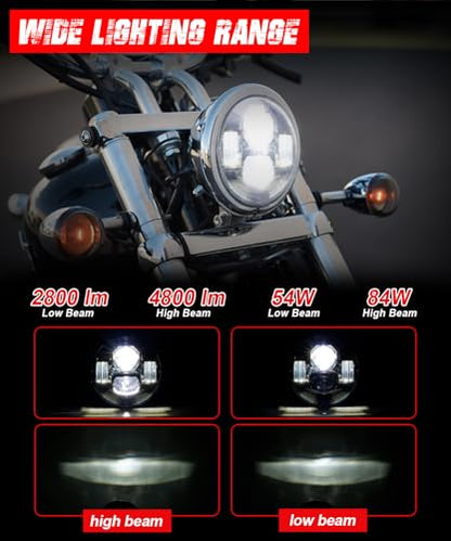5.75 inch Classic 4-Projector LED Headlight Fits for Harley Sportster Dyna - color: Power Upgraded