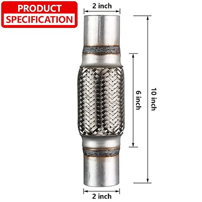 Exhaust Flex Pipe, 2''x 6''Stainless Steel Heavy Duty Exhaust Flex Pipe, Double Braid Exhaust Flex Tube, Overall Length 10'' - size: 2''x6''x10'', style: 1 PC