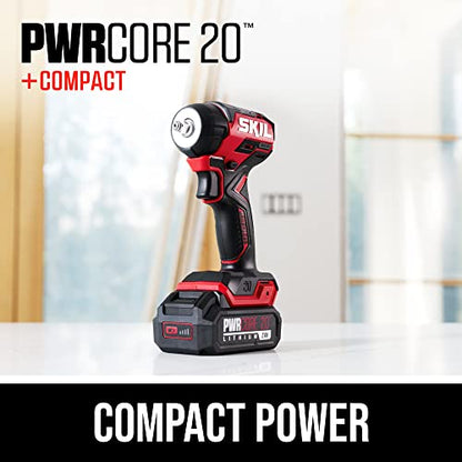 SKIL PWR CORE 20 Brushless 20V 3/8-Inch Compact Impact Wrench Kit with 3-Speed & Halo Light, Includes 2.0Ah Battery and PWR Jump Charger - IW6739B-10 - style: Impact Wrench Kit_compact
