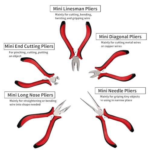 5 pcs mini pliers set, small pliers set includes pointed nose, long nose, oblique nose, flat nose and wire cutters with storage bag, suitable for electronic repair and jewelry, DIY tools
