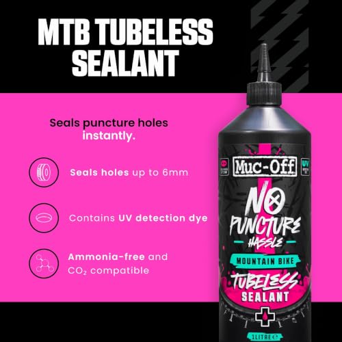 Muc Off No Puncture Hassle Tubeless Sealant, 1 Liter - Advanced Bicycle Tyre Sealant with UV Tracer Dye that Seals Tears and Holes Up to 6mm, Pink - size: 1000ml