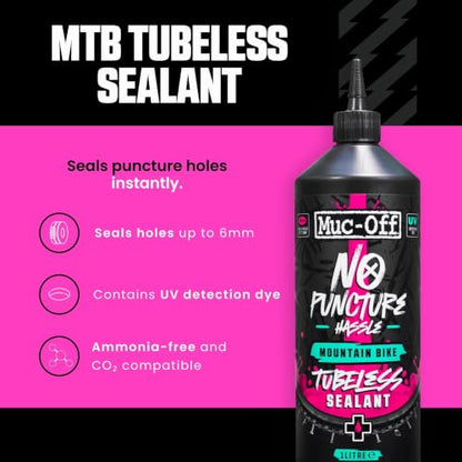 Muc Off No Puncture Hassle Tubeless Sealant, 1 Liter - Advanced Bicycle Tyre Sealant with UV Tracer Dye that Seals Tears and Holes Up to 6mm, Pink - size: 1000ml