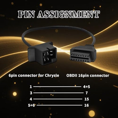 OBD1 to OBD2 Cable fit for Je-ep 6 Pin to 16 Pin OBD Diagnostic Adapter - style: Fit for jeep-6pin
