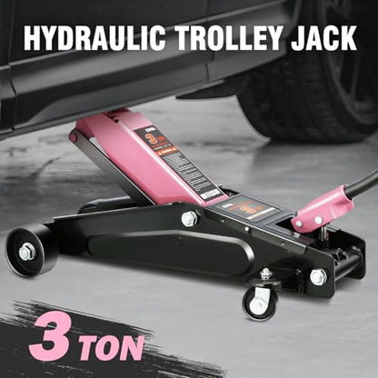 DNA Motoring 3 Ton Low Profile Floor Jack, 3 tons (6000 lbs) Capacity Fast Lift Hydraulic Trolley Service/Floor Jack, 7.7 "-21" Lifting Range, Pink, TOOLS-00674-PK - color: Pink, style: 3 ton