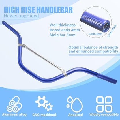 Universal 7/8" 22mm Dirt Bike Handlebar Set,Choice of Mid or High-Rise Aluminum Handlebars with Anti-Slip Grips & Crossbar for Pit Bike, Dirt Bike,ATV, Quad,Motorcycle (Blue, High Rise Handlebar) - size: High Rise Handlebar