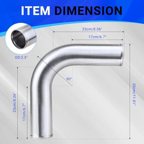 Intercooler Pipe OD 2.5"/63mm 90 Degree Elbow Aluminum Alloy Tube Bend Intake Tube- Pack of 1 - size: 2.5''