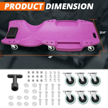 DNA MOTORING 48 Inches Heavy-Duty Low-Profile Roller Automotive Creeper with Padded Headrest, Purple, TOOLS-00239-PR - color: Purple, size: 48 Inches