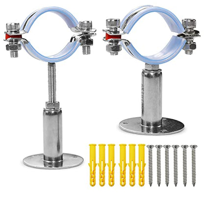 AKIHISA 2 Pcs 304 Stainless Steel Pipe Supports, Wall Mount Ceiling Mount Pipe Hanger, Pipe Holder for OD Pipe 45-48MM Adjustable Height Range 50-100mm - size: 45-48mm, style: Adjustable Height 50-100mm