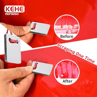 Automobile Spray Paint Point Repair Scraper,Carbide Tungsten Repair Scraper Tool Paint File for Edge Banding, Denibbing, and Spot Repair - color: Double-hole+handle+rasp+box+sandpaper