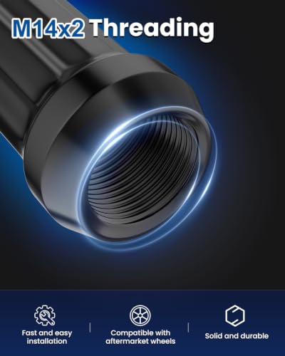 GAsupply 14x2 Black Spline Lug Nuts, 2" 50mm Tall, Cone Seat, 32PCS+ 1 Key - color: Black, size: M14x2.0, style: 32 Pack- 2" Tall