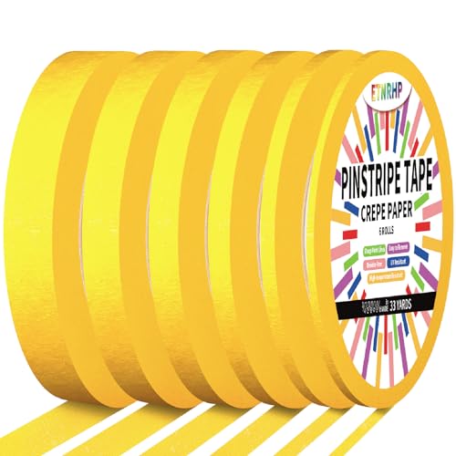 6 Rolls Pinstripe Masking Tape 1/16", 1/8", 1/4", 3/8",1/2", 3/4" - color: Yellow