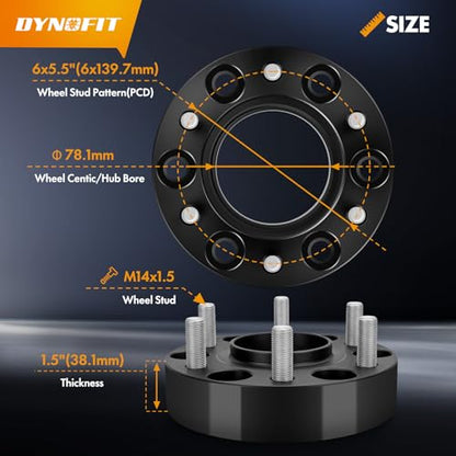 dynofit 1.5" hubcentric wheel spacer 6x5.5 for Silverado Sierra 1500 99-26 - size: 1.5 inch 78.1mm