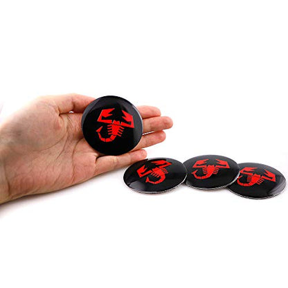 4X 2.2" Wheel Hub Caps Centre Cover for Abarth Scorpion Logo Circular arc form 3D stereo Aluminum Alloy Waterproof Emblem Badge Stickers for Fiat Abarth Punto 124/125/125/500 Stilo Ducatoo (Black+Red)