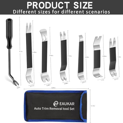 24 Pcs Auto Trim Removal Tool Kit, Metal Car Removal Tool Kit Fastener Remover Steel Pry Bar Door Panel Window Audio Radio Dashboard Removal Tool Set (Silver/Black)