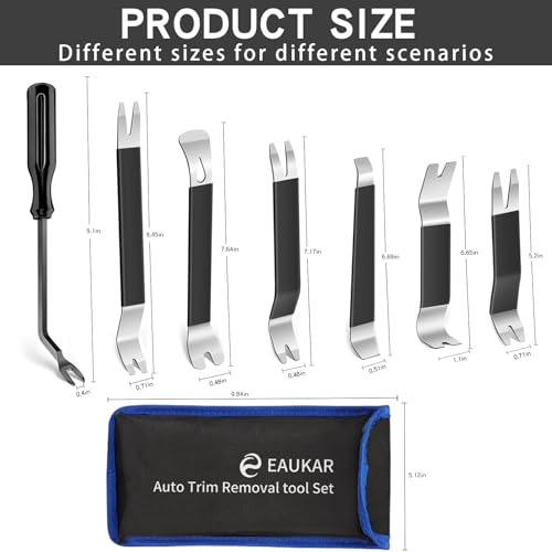 24 Pcs Auto Trim Removal Tool Kit, Metal Car Removal Tool Kit Fastener Remover Steel Pry Bar Door Panel Window Audio Radio Dashboard Removal Tool Set (Silver/Black)