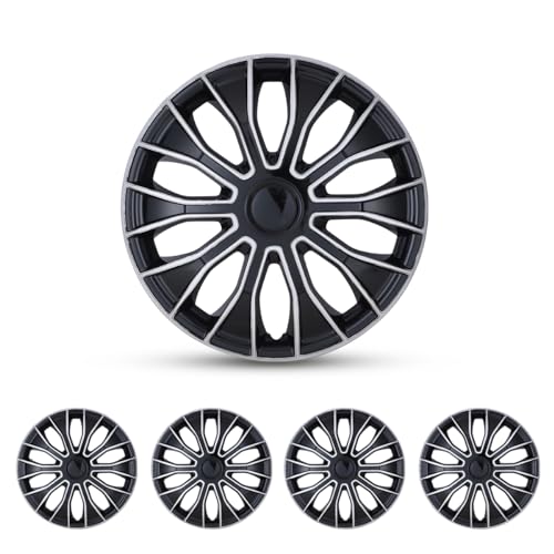 ROXX 14-Inch Universal Hubcap Wheel Cover Replacement R14 Hub Caps - color: 5086(Silver & Black Lacquer), size: 14 INCH