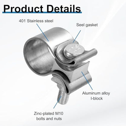 HARFINGTON 410 Stainless Steel Exhaust Clamp 1.18" Butt Joint Narrow Band Muffler Seal Exhaust Narrow Lap Butt Clamps for Pipes Mufflers Converters System Repair, Silver - size: Range 30-38 mm, Band Width 30mm