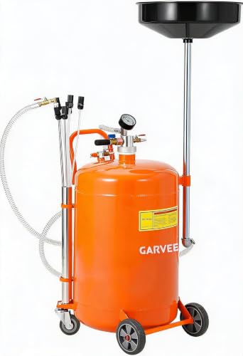 Garvee 20 Gallon Waste Oil Drain Tank, Portable Oil Drain Container, Air Operated Drainer, Fluid Fuel Transfer Drainage, Adjustable Funnel Height with Wheel &15'' Premium Bowl and a Toolbox - size: 20 Gallon - L Size - Orange
