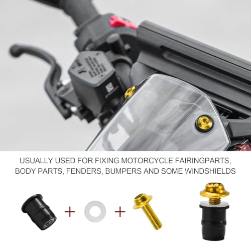 10PCS Motorcycle Windshield Bolt Kit, M5 Motorbike Fairing Bolts Nuts (Golden) - color: Golden