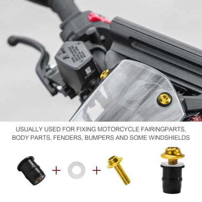 10PCS Motorcycle Windshield Bolt Kit, M5 Motorbike Fairing Bolts Nuts (Golden) - color: Golden