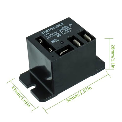 NT90-DC24V-10X Power Relay DC 24V Coil 24 VDC 30A 40A SPDT(1NO 1NC) with Flange Mounting and 10 Quick Connect Terminals Wires Mini Relay(Pack of 2pcs) - size: DC 24V