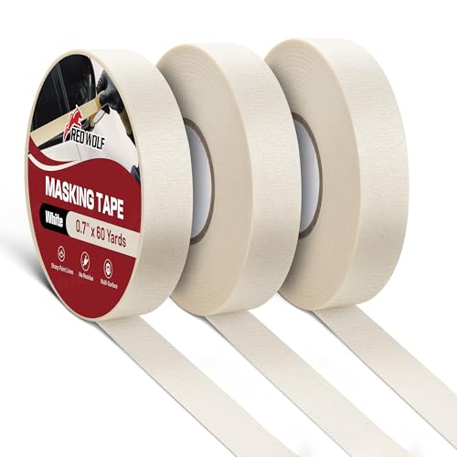 RED WOLF 3 Pack Masking Tape 0.7" x 60 Yards, General Purpose for Painting Arts Crafts Label Car Painting, Sharp Paint Line No Residue Painters Tape White Beige Crepe Paper Tape Heat Resistance - size: 0.7" x 60 Yards