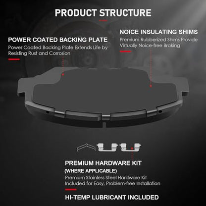 cciyu D914 D537 Brake Pads w/Hardware Front Rear Disc Brake Pad Set - size: Front[D914] + Rear[D537]