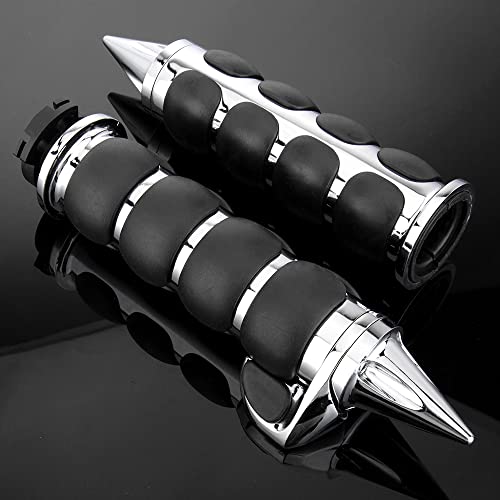 Motorcycle Hand Grips 1 Inch Handlebar Throttle Grips 25MM Chrome Black Aluminum Rubber Compatible with Harley Davidson Dyna Sportster Road King Street Glide Fat Boy Honda Shadow VTX - color: Chrome#4