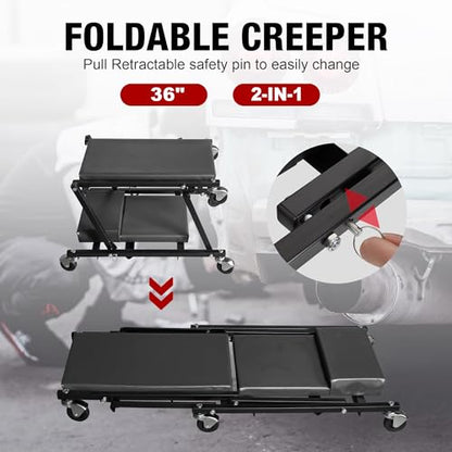 Torin 2-in-1 Foldable Garage Shop Creeper, 36" Black, 300 lbs Capacity, 6 Wheels, ATR6505B - style: Black Foldable Creeper