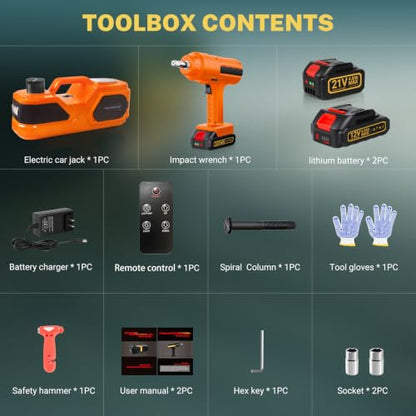 E-HEELP Cordless Electric Car Jack Kit 5 Ton with Battery, Pump and Wrench