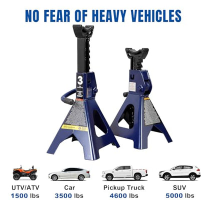 TCE Steel 3 Ton Jack Stands, Lifting Range 11.2"-16.7", 1 Pair - size: 3t normal