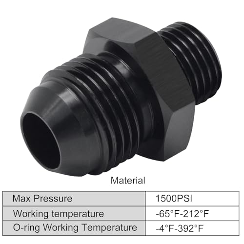 8AN Male Flare to AN6 ORB O-Ring Straight Boss Fuel Pump Rail Fitting Adapter Aluminum Black 2PCS - size: 6AN ORB to 8AN