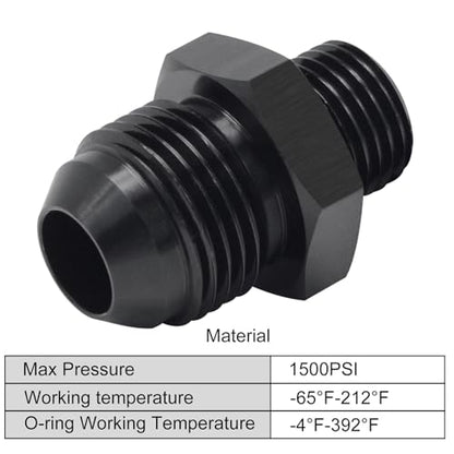 6AN Male Flare to AN8 ORB O-Ring Straight Boss Fuel Pump Rail Fitting Adapter Aluminum Black 2PCS - size: 8AN ORB to 6AN
