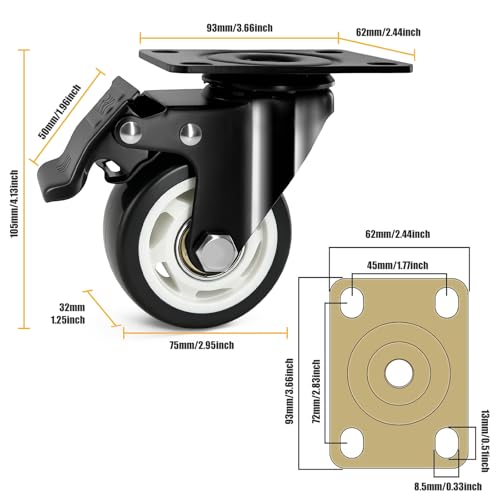 QNCZ 3 Inch Caster Wheels with Brake, Swivel,Heavy Duty, Silent, Set of 4 - color: black, size: 3 IN