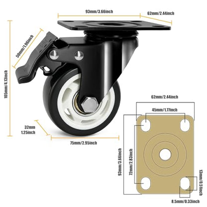 QNCZ 3 Inch Caster Wheels with Brake, Swivel,Heavy Duty, Silent, Set of 4 - color: black, size: 3 IN