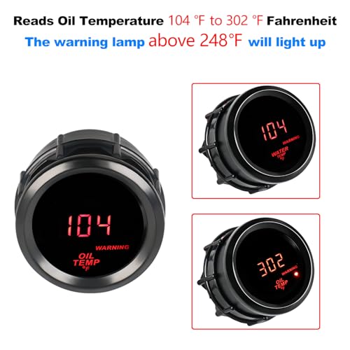 2inch 52mm Oil Temp Temperature Gauge Meter 104-302℉ DC12V with Sensor - color: Oil Temp Gauge