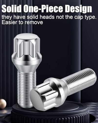 GAsupply M14x1.25 Lug Bolts 4 Locks + Key, 28mm Shank Length, Conical Seat - color: Silver, size: 14x1.25-Cone Seat