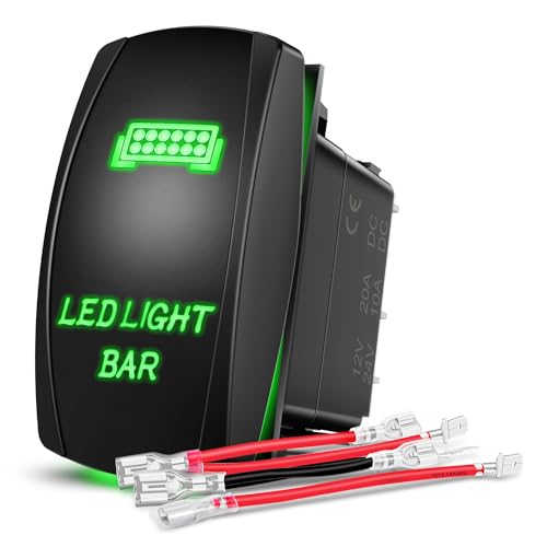 Nilight - NI-RS05 LED Light Bar Rocker Switch 5Pin Laser On/Off LED Light 20A/12V 10A/24V Switch Jumper Wires Set for Jeep Boat Trucks,2 Years Warranty - color: Green, size: LED LIGHT BAR