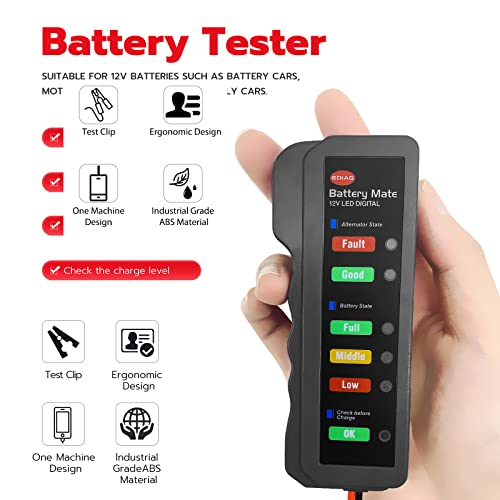 Automotive Load Tester Indicator, 12V Automotive Vehicle Battery Condition Detector, LED Indication, Digital Alternator Charging System Analyzer, Universal for Car, Motorcycle, Truck.