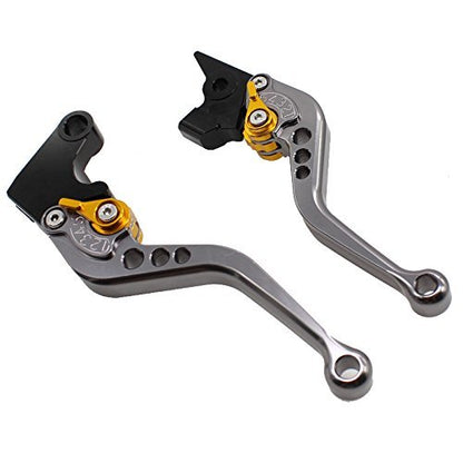 FXCNC Adjustable Brake Clutch Levers for YFM700 Raptor 700R 2000-2006, Banshee 350 YFZ350 2002-2008, Wolverine 350 YFM350FX 2002-2005,Blaster 200 YFS200 2004-2006,WR125/250/500 1991-95 - color: Gray Lever with Gold Adjuster