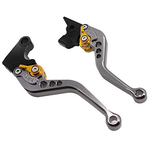 FXCNC CNC Aluminum Short Adjustable Brake Clutch Levers Compatible with YFM700 Raptor 700 R 2008-2022, YFZ450 YFZ450R YFZ450X 2008-2020, YFM250 Raptor 2008-2013, 250R 2011 - color: Gray Lever with Gold Adjuster