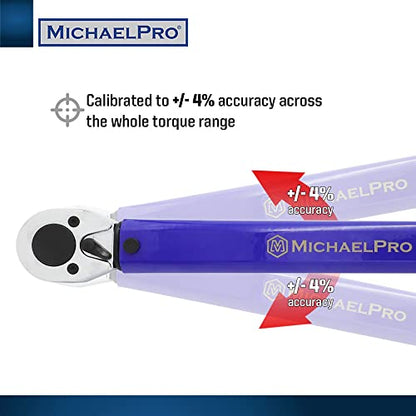 MichaelPro 1/2-Inch Drive Click Torque Wrench, 25–250 ft-lb (33.9–339 Nm), Heavy Duty Manual Adjustable Torque Wrench for Automotive & Industrial Use, Dual Scale, Durable Ratchet Head | MP001221