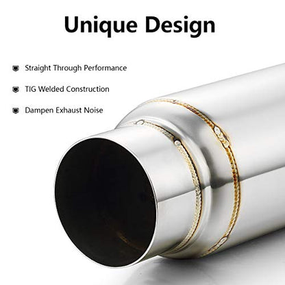 A-KARCK Exhaust Resonator 3" Inlet, 3" Inlet 3" Outlet 12" Overall Length Muffler Resonator Stainless Steel Polished Deep Tone Clear Up Rasp 2 Pack - size: 3" Inlet/Outlet 12" Long - Polished - 2 Pack