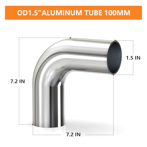 GASHER 1PCS 90 Degree Elbow Aluminum Alloy Tube Intercooler Pipe Air Intake Tube 1.5"OD, Leg Length 4" (100mm) - color: 90 degree, size: 1.5"OD (1 PC)