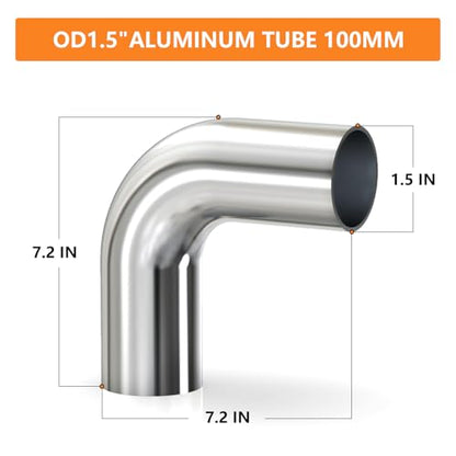 GASHER 1PCS 90 Degree Elbow Aluminum Alloy Tube Intercooler Pipe Air Intake Tube 1.5"OD, Leg Length 4" (100mm) - color: 90 degree, size: 1.5"OD (1 PC)