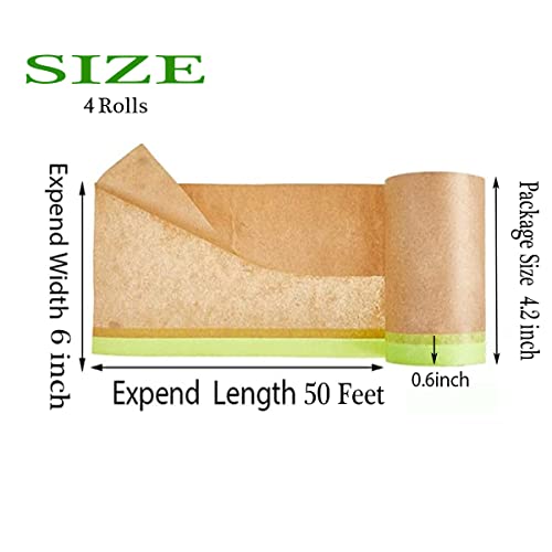 xianshengle Pre-Taped Masking Paper for Painting Tape and Drape Painters Paper, Paint Adhesive Protective Paper Roll for Car and Furniture Protection (4 Rolls)