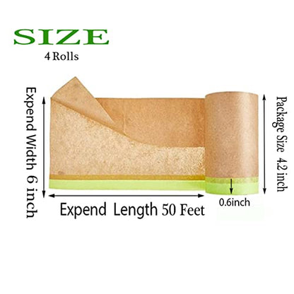 xianshengle Pre-Taped Masking Paper for Painting Tape and Drape Painters Paper, Paint Adhesive Protective Paper Roll for Car and Furniture Protection (4 Rolls)