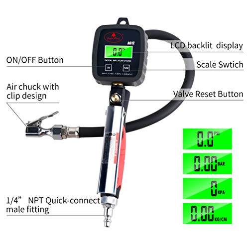 AEROPRO Tools Digital Tire Pressure Gauge with Inflator 203 PSI